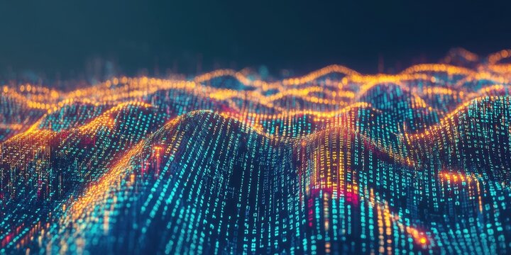 Abstract vector illustration of binary code flowing i