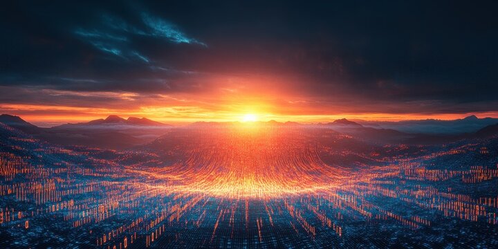 Abstract vector illustration of binary code flowing i