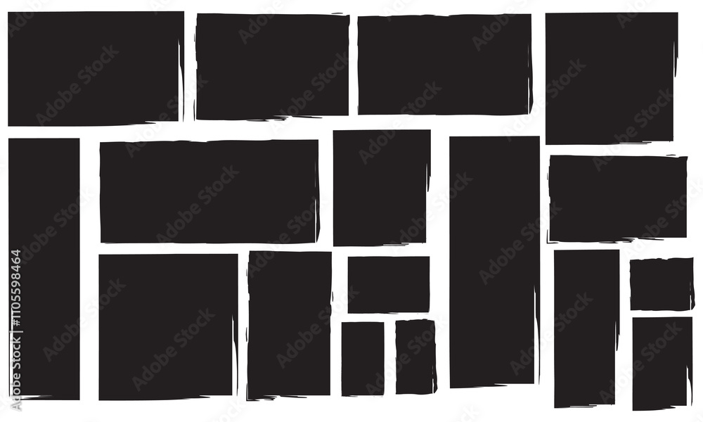 Poster text box frame brush rough crayon shape set. hand drawn crayon grunge brush square rectangle border.