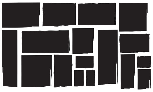 Text box frame brush rough crayon shape set. Hand drawn crayon grunge brush square rectangle border.  Text box frame rough grunge  rectangle paint shape element. isolated on white background.