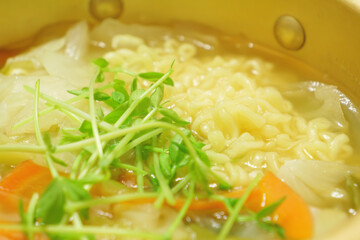 Instant noodles cooked in a pot, warm food