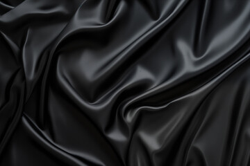 luxurious black satin fabric with soft folds and smooth texture