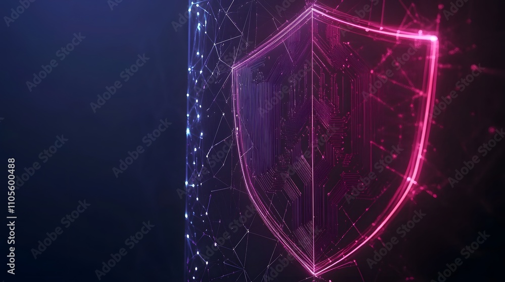 Poster digital fortress: a glowing network shield, safeguarding data with cutting-edge cybersecurity.
