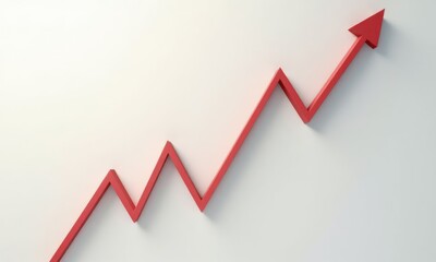 Red arrow pointing upwards on white background. Arrow has the shape of triangle