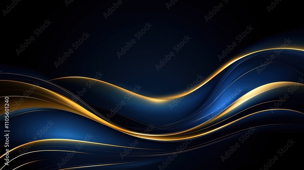 Poster abstract dark blue wavy gold line curve background. dynamic design with flowing lines. sophisticated