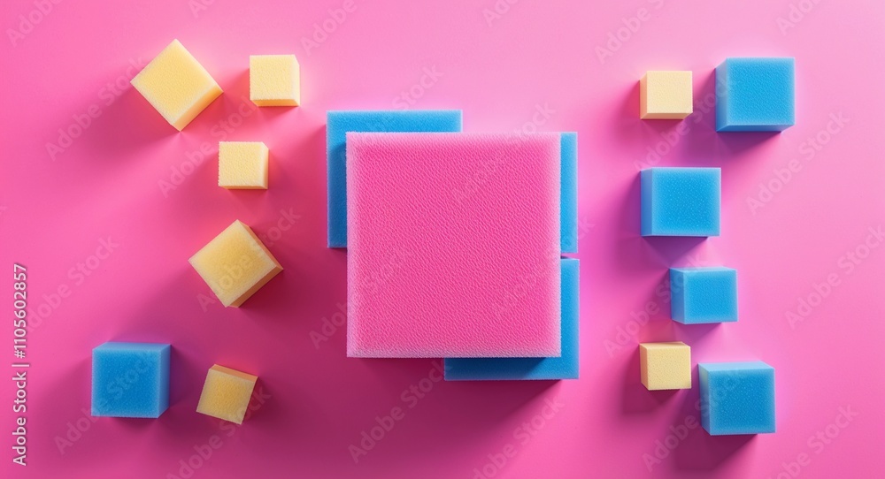 Poster foam block on pink background design