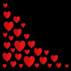 Red heart set. Happy Valentine's Day. Origami paper hearts corner. Cute flying half heart. Poster, flyer, love greeting card, banner template. Flat design. Black background.half heart corner black