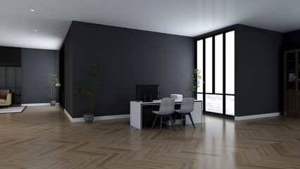 3d office minimalist room with modern design interior