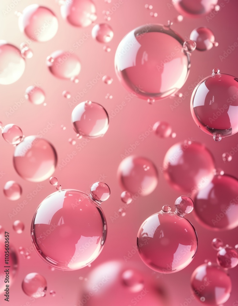 Poster abstract visual of many round pink bubbles in soft pink background. bubbles look like water drops li