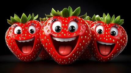 A clip art of a cartoon-style strawberry with a happy face on a white background
