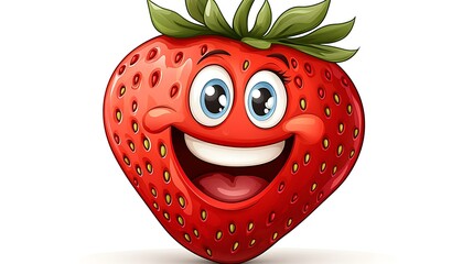 A clip art of a cartoon-style strawberry with a happy face on a white background
