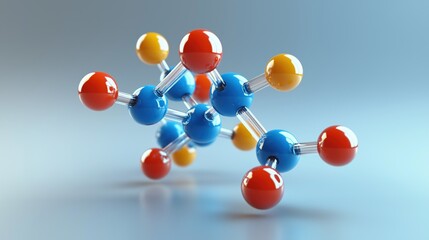 Colorful 3D model of chemical molecule shows innovative molecular structure. Modern tech for science, medicine. Colorful atoms connected with transparent lines. Intricate structure, vibrant colors