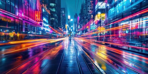 Fototapeta premium Blurry background showcasing workflows with vivid cyb