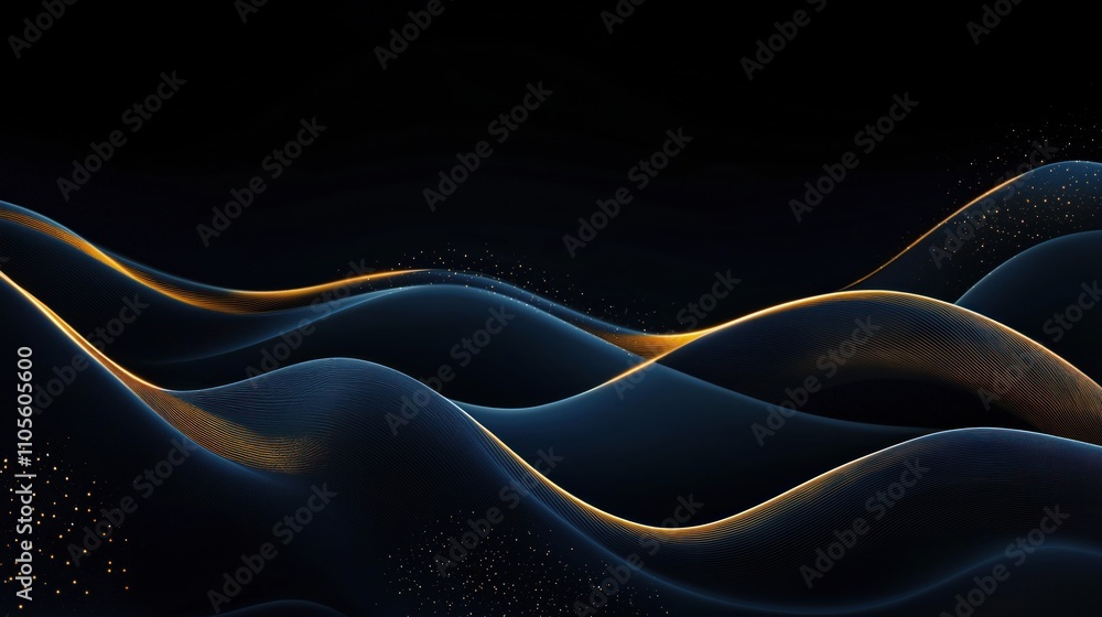 Poster abstract dark blue wavy gold line curve background. elegant design for modern tech presentation. dyn