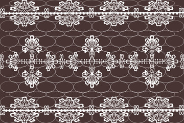 White seamless geometric lace pattern, brown mesh background. Vector illustration. Curtain. Fashion clothing.pattern