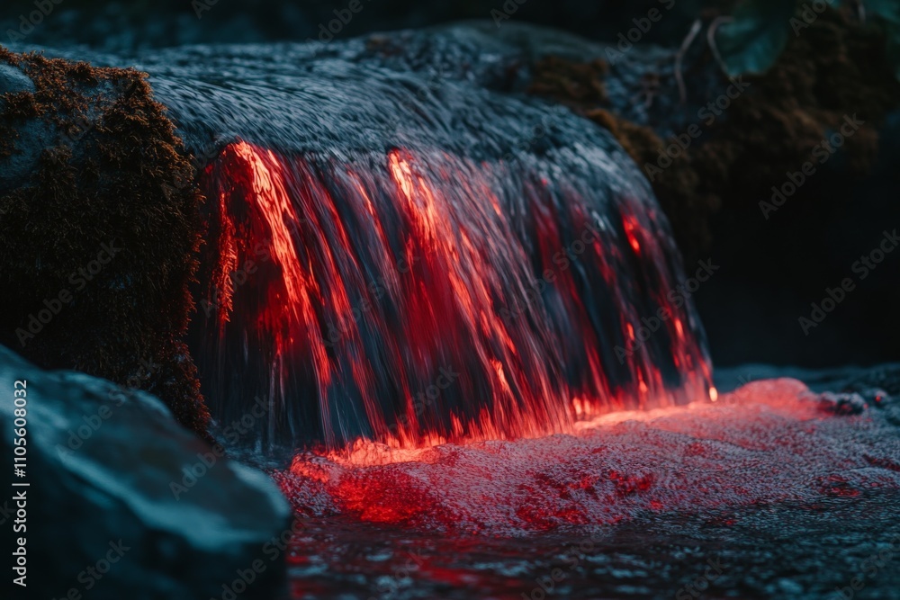 Aufkleber a mystical waterfall brightly glows in the gentle evening light, creating an enchanting and serene a