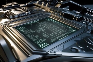 Fototapeta premium Closeup View of Advanced Computer Motherboard with Intricate Electronic Circuitry