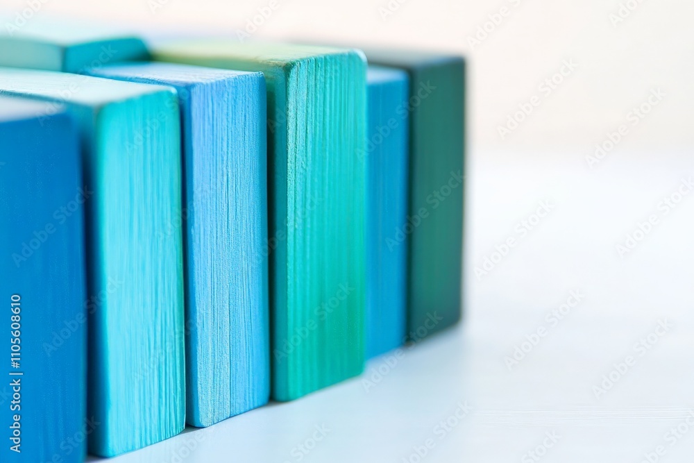 Leinwandbilder This image features a series of wooden blocks painted in gradient shades of blue, arranged neatly, creating an abstract and visually pleasing composition.