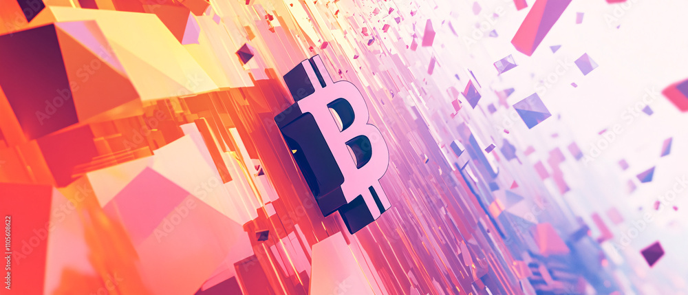 Poster abstract bitcoin cryptocurrency digital currency symbol in dynamic 3d space