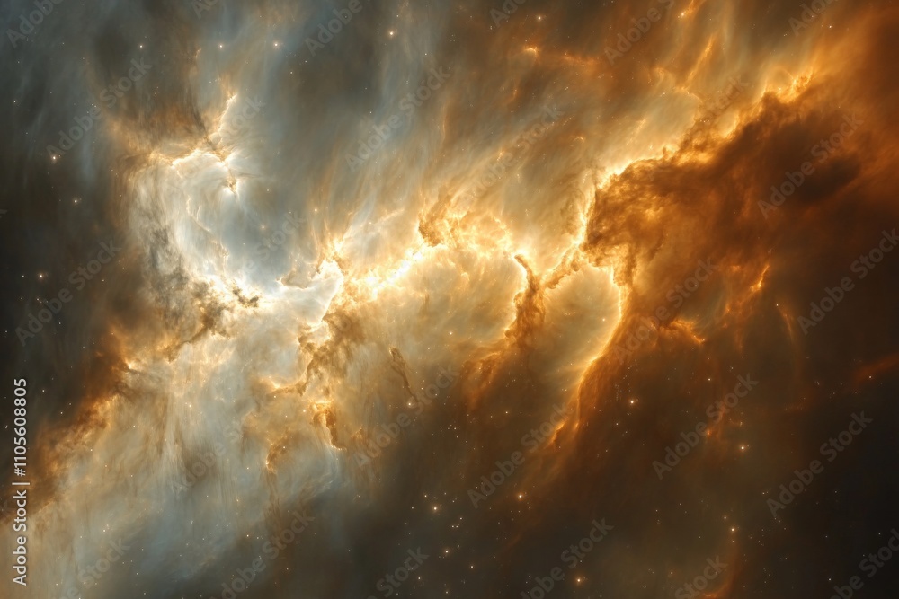 Poster an awe-inspiring image of a fiery nebula gently swirling in space, caught in a vibrant blaze of colo