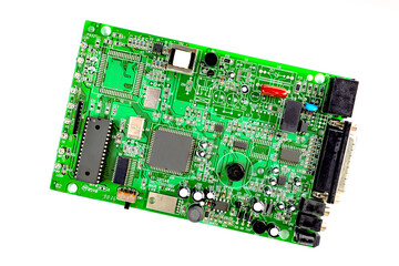 Electronic board with radio components, connectors, slots and processor chip from electronic device...