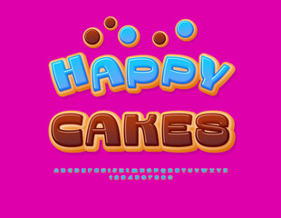 Vector delicious Label Happy Cake. Sweet Donut Font. Creative Alphabet Letters and Numbers set