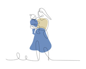 Continuous one-line art of mothers day woman hold her baby vector art illustration