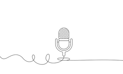 Continuous one line art of podcast recording microphone vector art illustration
