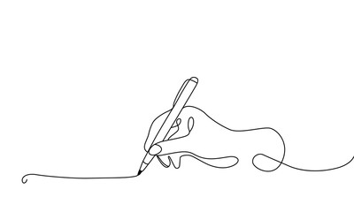 One line art of hand holding a pen vector art illustration