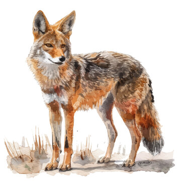 recommend clip art: A watercolor painting of Golden Jackal, isolated on a white background. Golden Jackal vector.