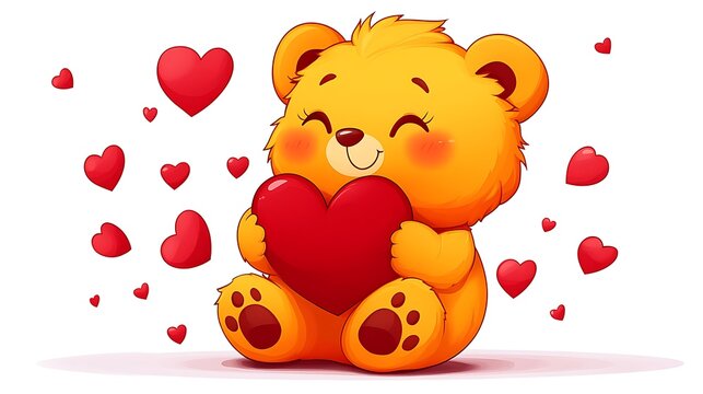 yellow bear holding red heart, smiling clip art preview