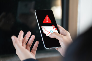 Alert Email inbox and spam virus with warning caution for notification.compromised information.