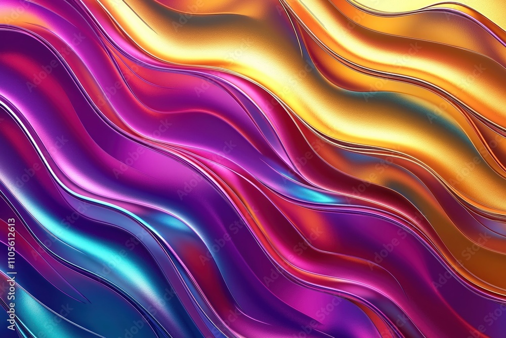 Poster abstract colorful metallic wavy background. generative ai art. dynamic waves of vibrant metallic col