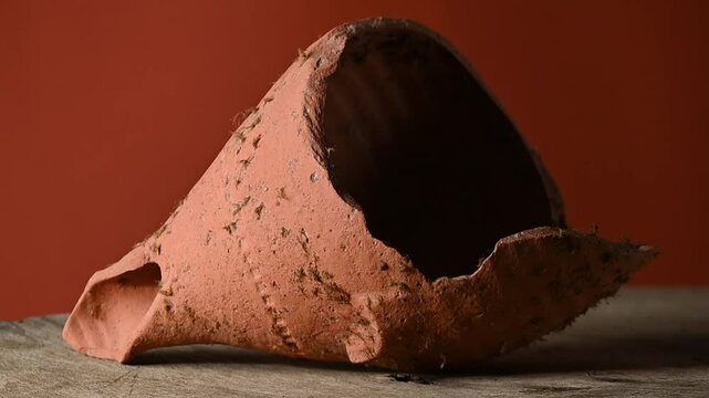 Old broken terracotta vase, handmade antique object
