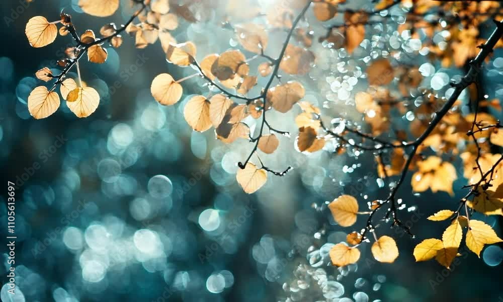 Poster elegant golden leaves against a soft bokeh background in artistic nature capture : generative ai
