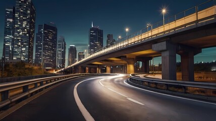 Fototapeta premium Highway overpass motion blur with city background 