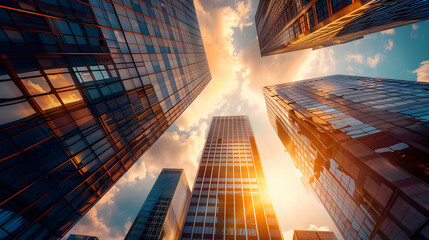 Modern Cityscape with Tall Buildings and Cloudy Sky