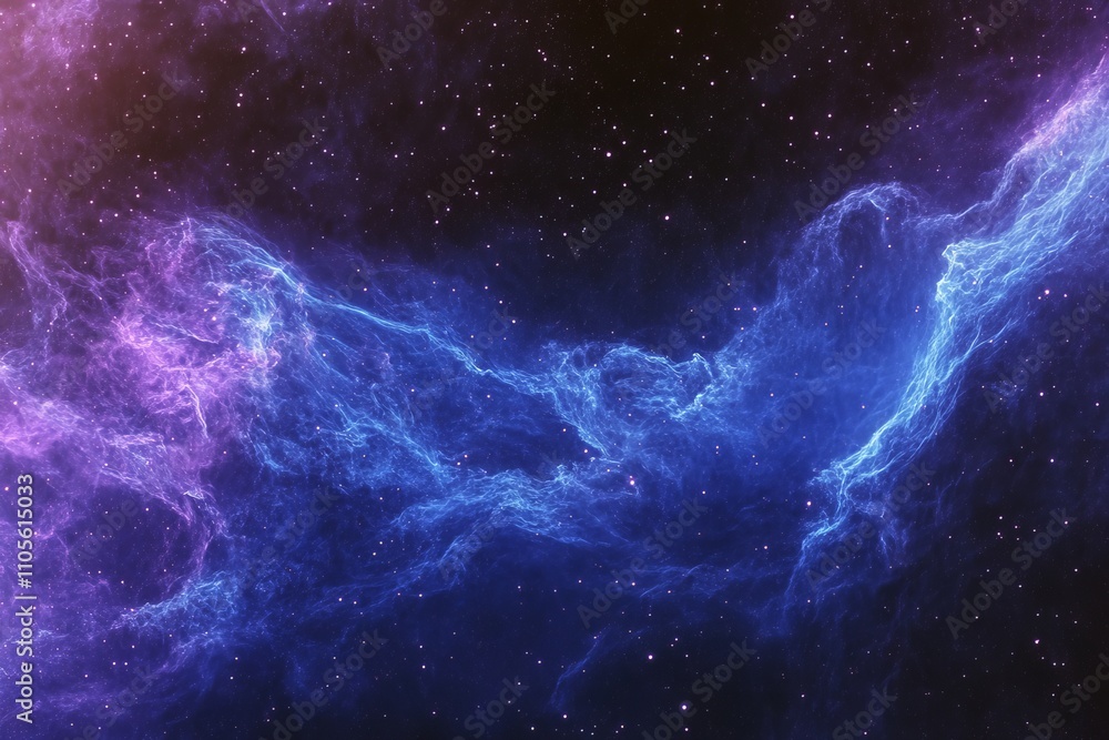 Poster A stunning image of an ethereal blue nebula drifting through a field of stars, creating a mesmerizing cosmic dance of light and color in the vastness of space.