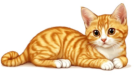 A playful clip art of a cartoon-style cat sitting with a curled tail on a white background