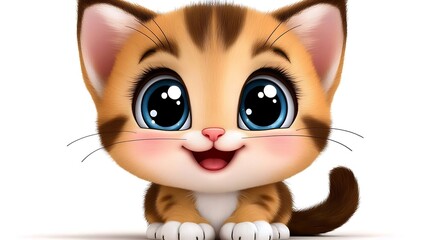 A playful clip art of a cartoon-style cat sitting with a curled tail on a white background