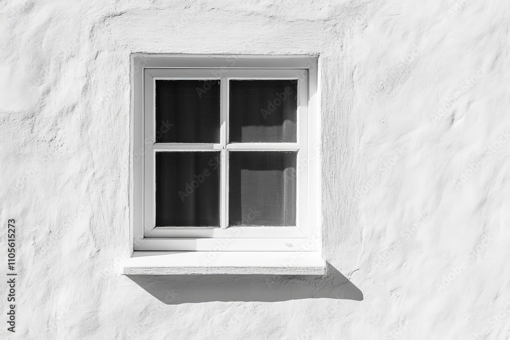 Aufkleber the image highlights a single white window on a plain wall, where clean and elegant shadow play crea