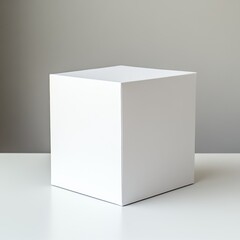 Naklejka premium A square box of packaging stood upright on a white table