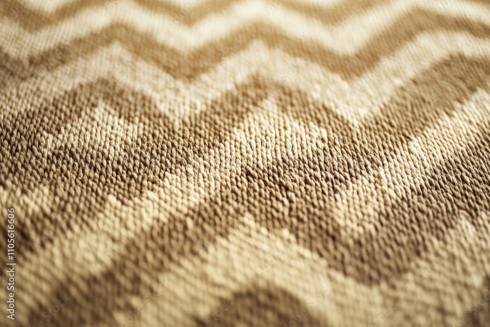 Poster A close-up of a beige textured fabric featuring a chevron pattern, showcasing the intricate details and depth in the fabric's weave and design.