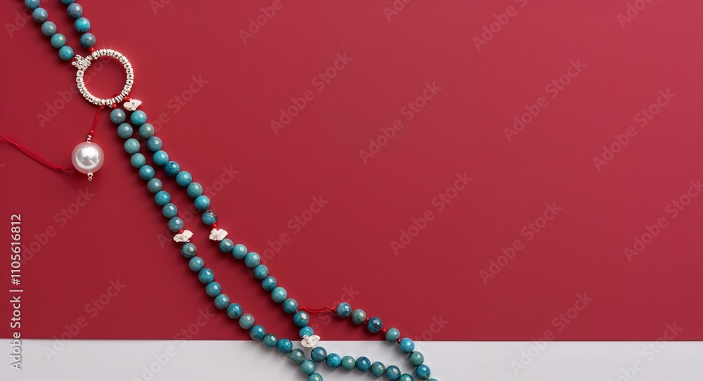 Poster string of beads on red background design