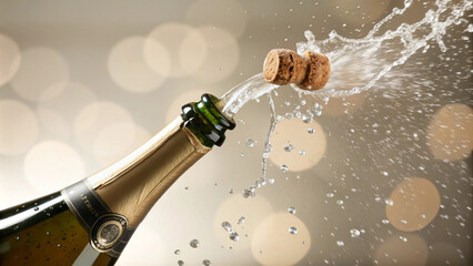 a bottle of champagne being opened, celebration, new year, AI generated