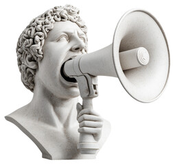 PNG Stone sculpture with megaphone in mouth
