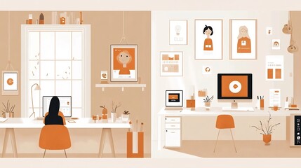 Fototapeta premium Cozy and Productive Workspace with Minimal Design Elements