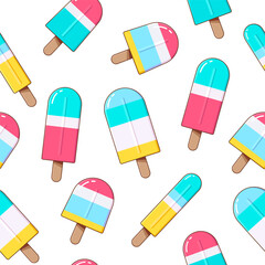 Cute cartoon ice cream desserts, eskimos and popsicles seamless pattern, background. Vector illustrations