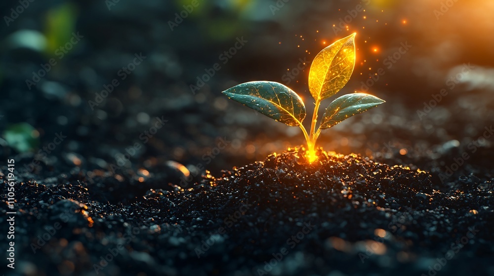 Aufkleber digital seed sprouting into glowing business vision tree with core values