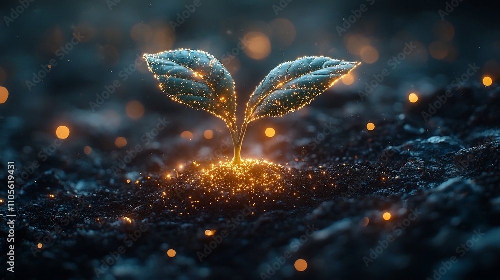 Aufkleber glowing digital seed sprouting into visionary business tree with leaves of core values